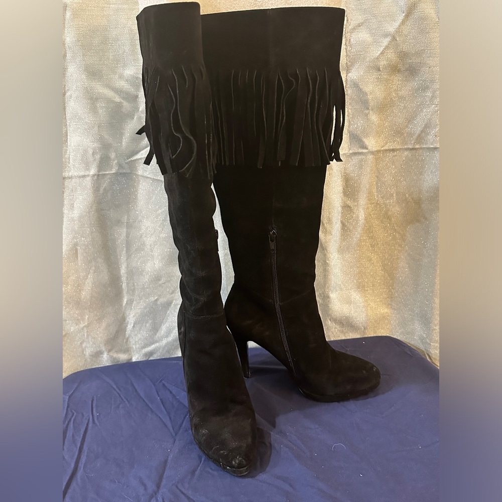 Nine West. Womens Black suede tall boots. Size 6.5 M.